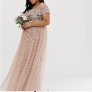 NWT- ASOS Curve - Bardot Maxi Tulle Dress
